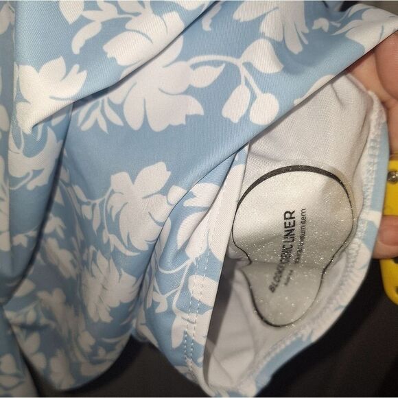 SOLD Bloomchic  Floral Print V Neck Ruffle Hem Ruched Detail Blue Swim Dress - Picture 6 of 10